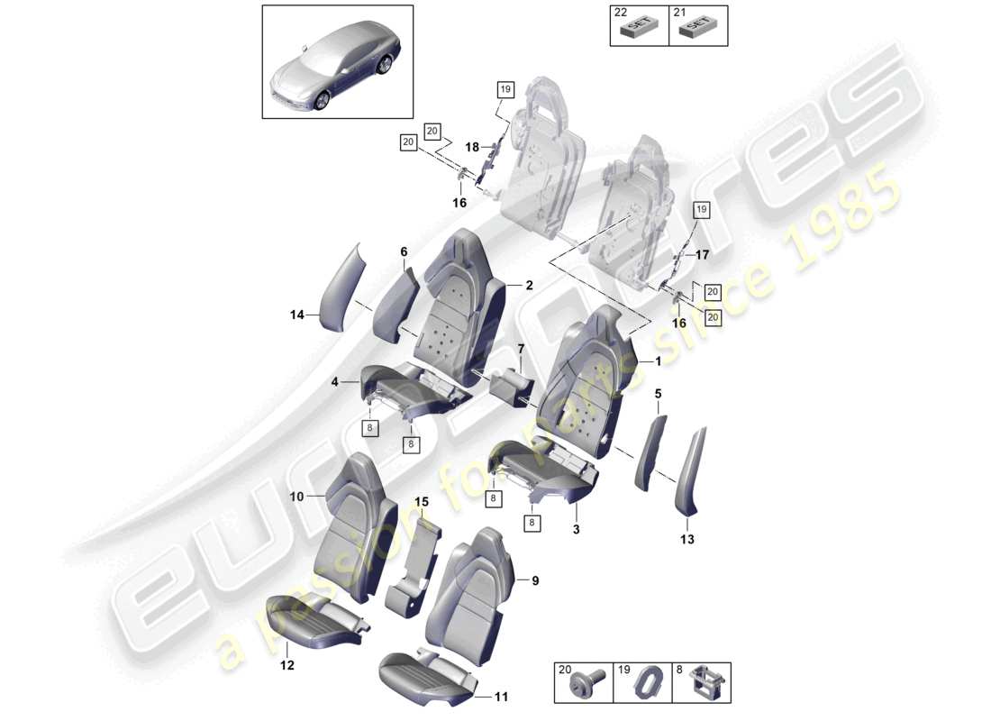 porsche 2023 (panamera 971-2) seat rear comfort version foam part part diagram