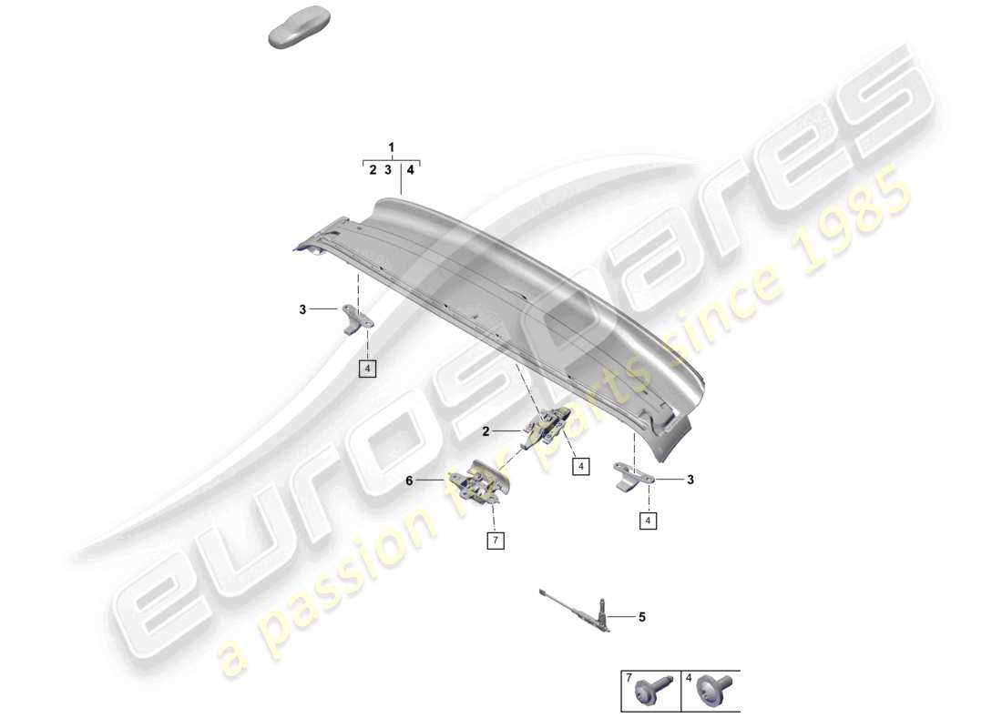 porsche 2022 (718 boxster spyder) top frame front roof frame catch part diagram