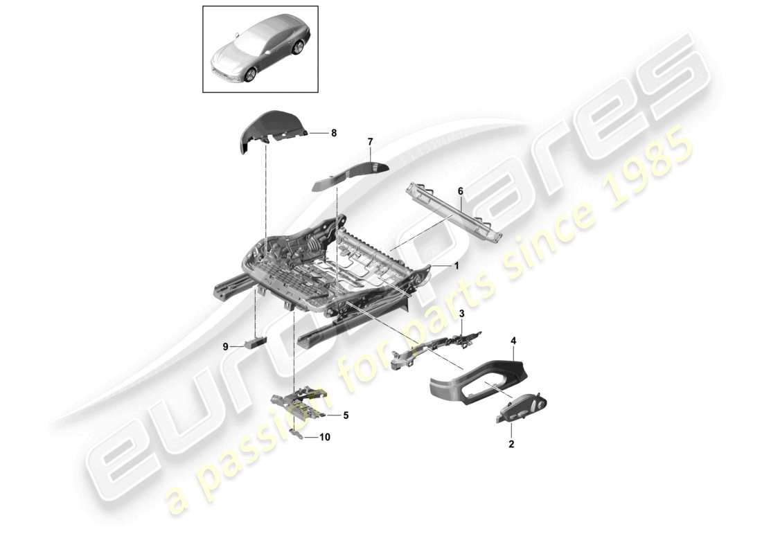 porsche 2021 (panamera 971-1) seat frame sports seat part diagram