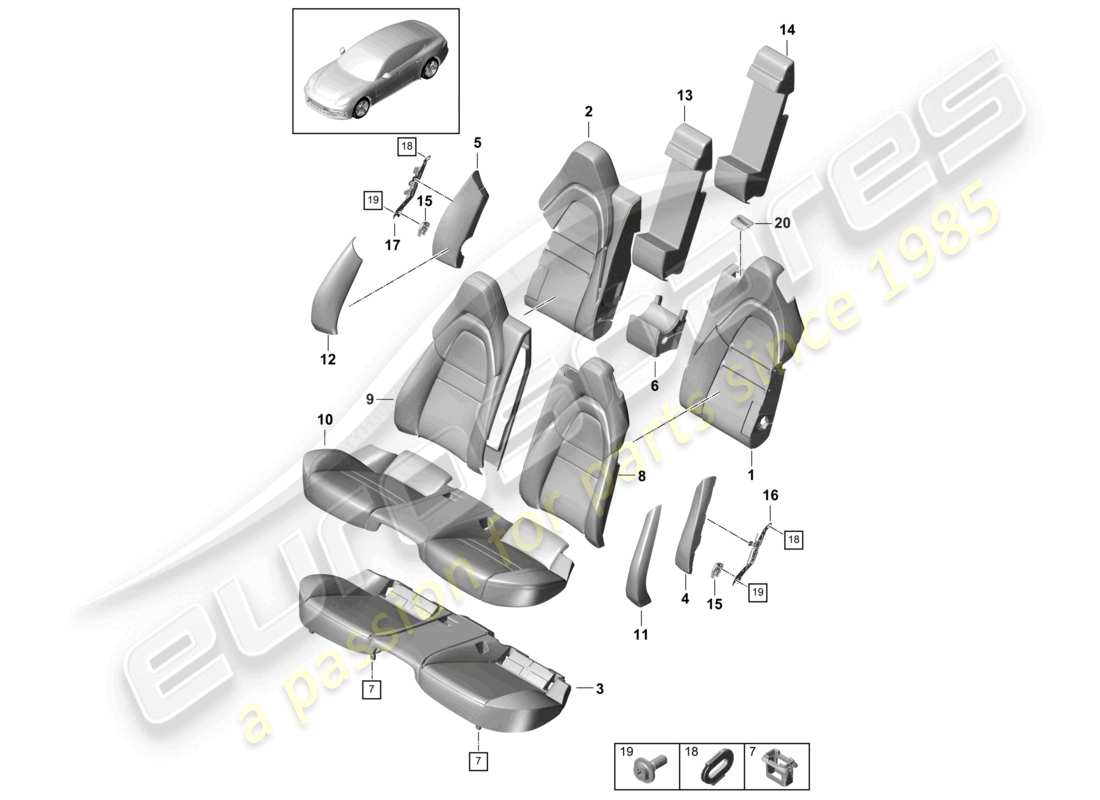 porsche 2021 (panamera 971-1) seat rear comfort seat comfort version foam part backrest covers seat covers part diagram