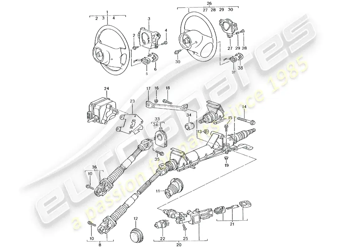 porsche 2003 (986 boxster) steering protective pipe - intermediate steering shaft - steering wheel part diagram