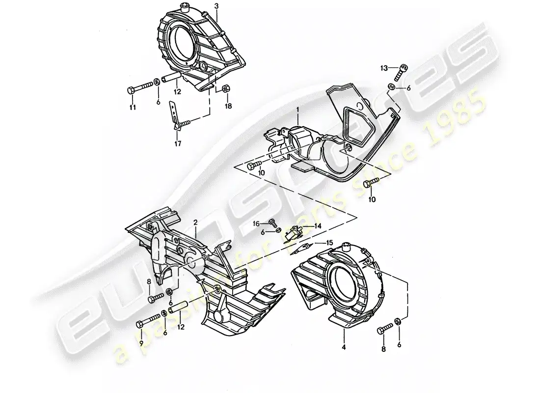 porsche 1993 (928) toothed belt covering parts diagram