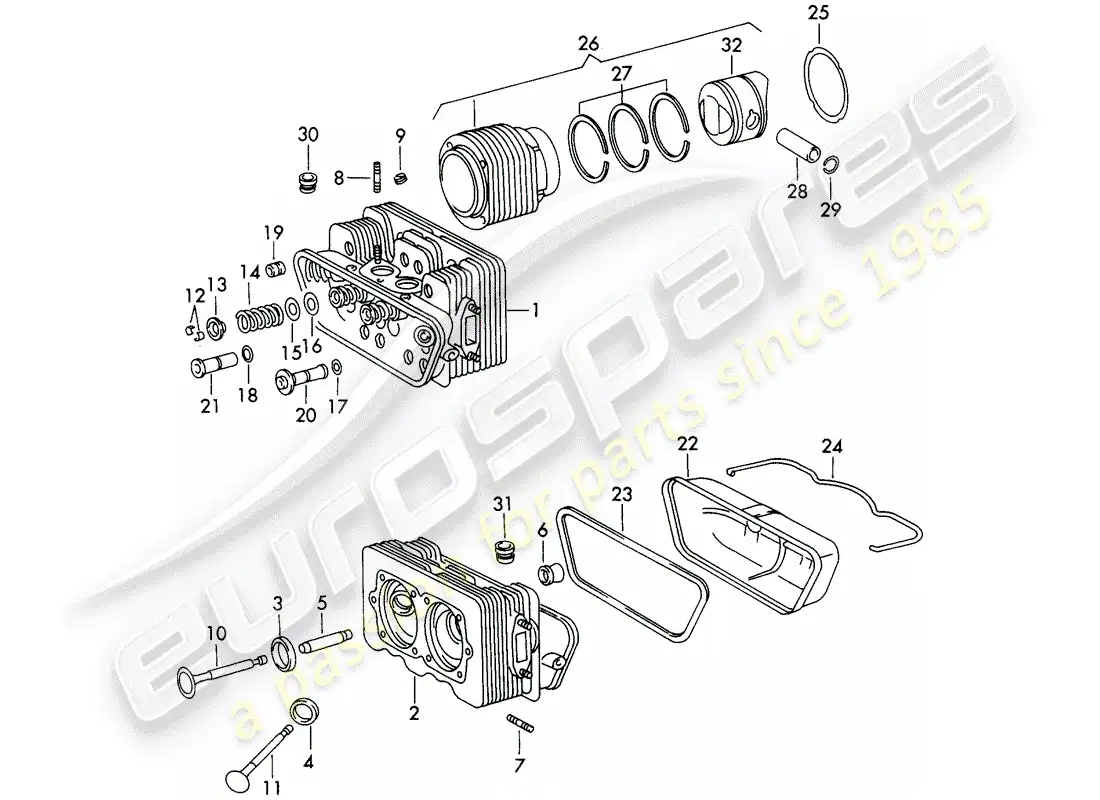 porsche 1965 (911/912) cylinder head - cylinder with pistons - repair set for maintenance - see illustration: parts diagram