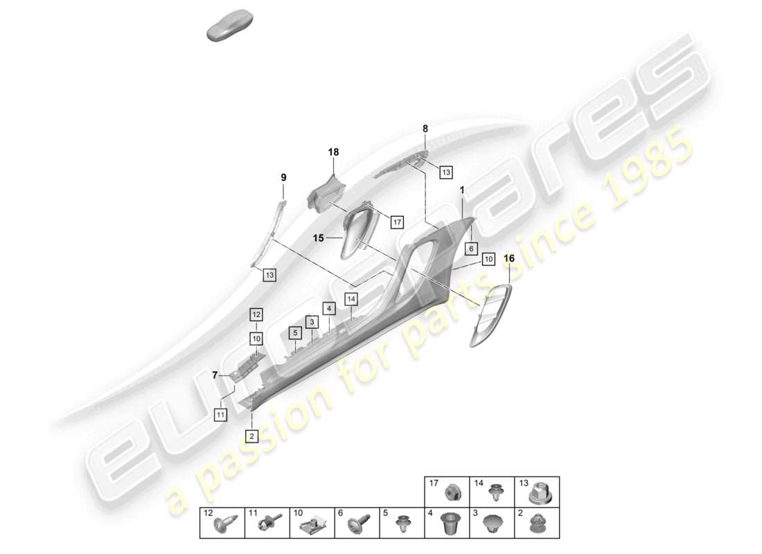 porsche 2023 (718 boxster spyder) side member trim and air guide engine bay part diagram