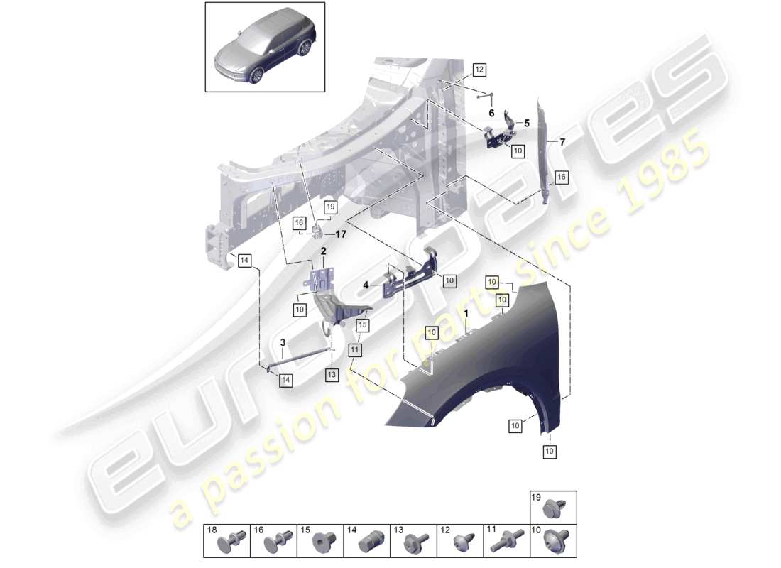 porsche 2021 (cayenne e3 9ya/9yb) wing part diagram