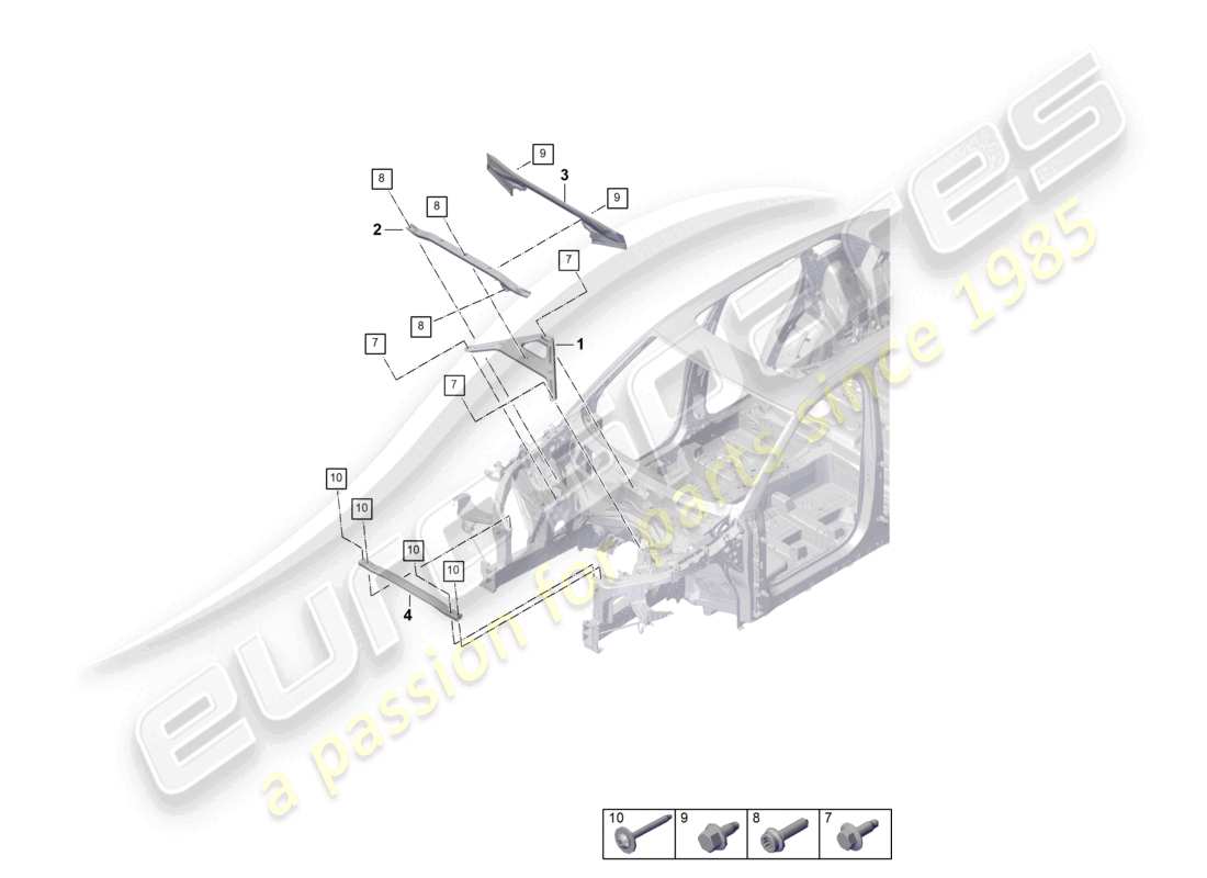 porsche 2025 (cayenne e3 pa) dome strut front front end part diagram