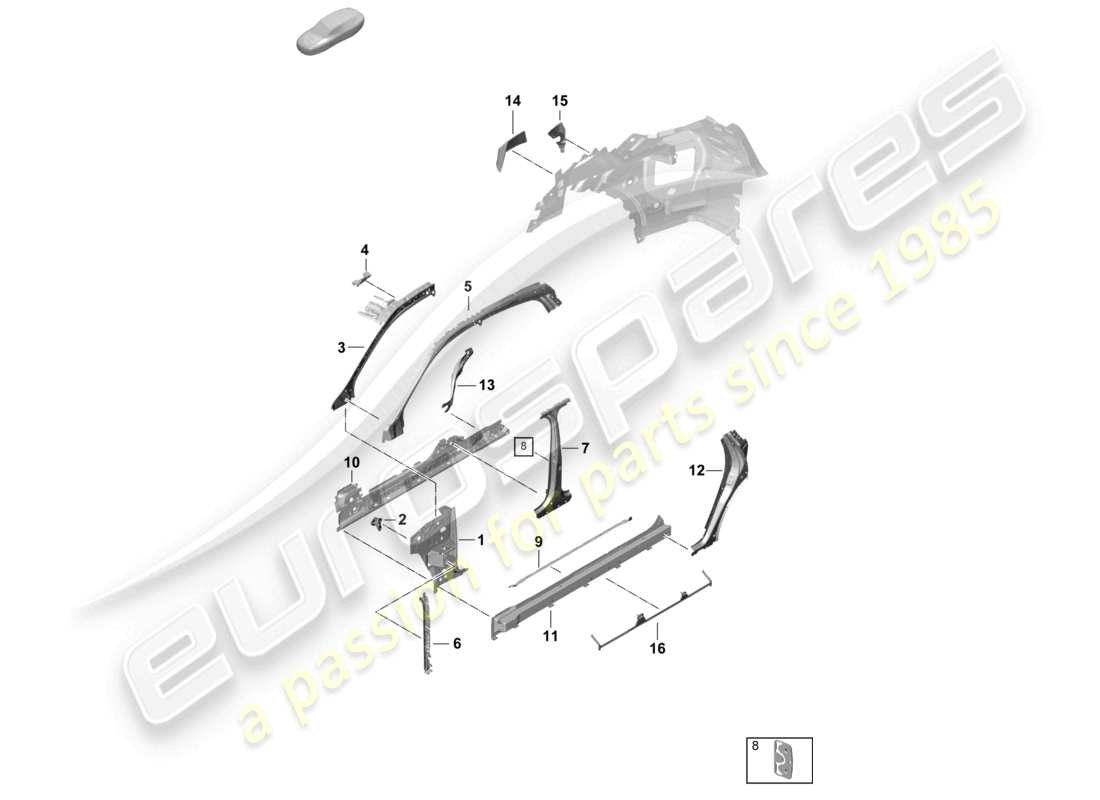 porsche 2025 (cayenne e3 pa) side part front, inner coupe part diagram