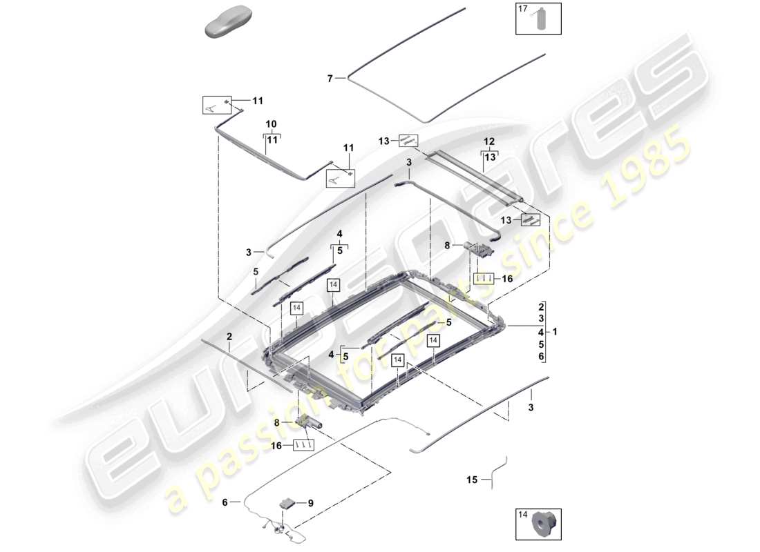 porsche 2025 (cayenne e3 pa) glass roof frame accessories part diagram