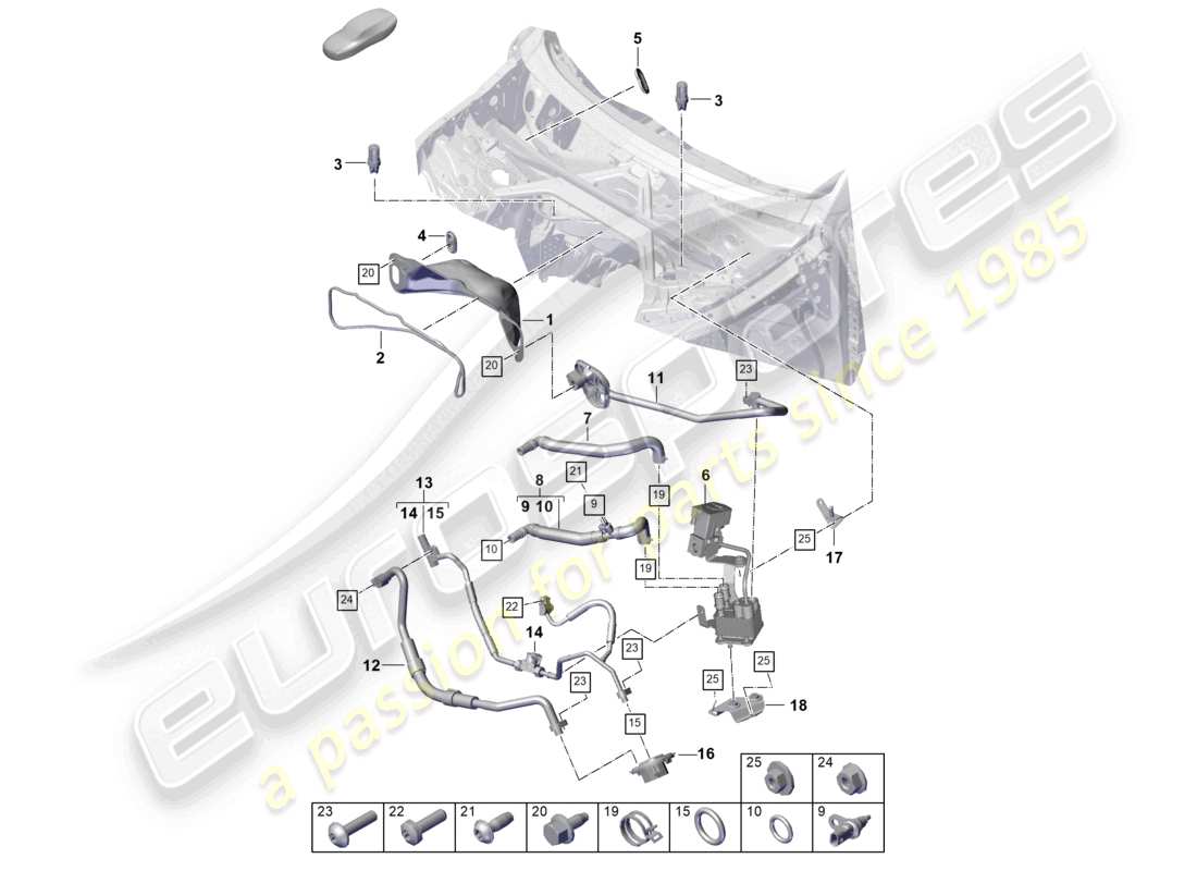 porsche 2025 (cayenne e3 pa) heating, air cond. system lhd water box for vehicles with hybrid drive part diagram