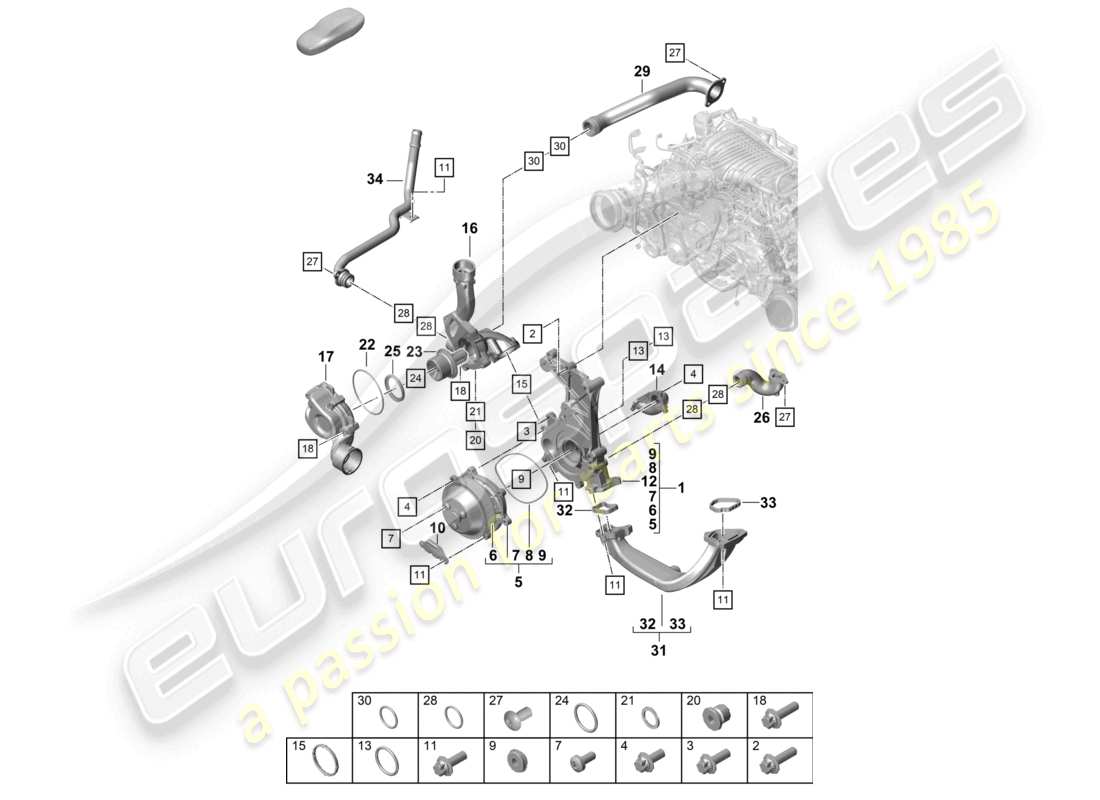 porsche 2022 (718 boxster spyder) coolant pump thermostat thermostat housing part diagram