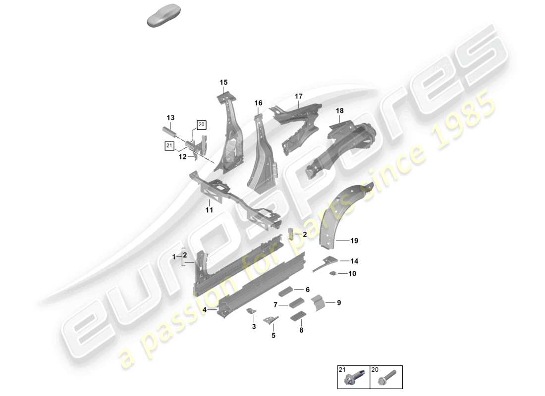 porsche 2026 (992-2 gt3) sill inner side panel, inner b-pillar part diagram