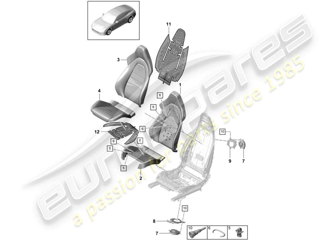 porsche 2021 (panamera 971-1) foam part seat cover sports seat ventilation component part diagram