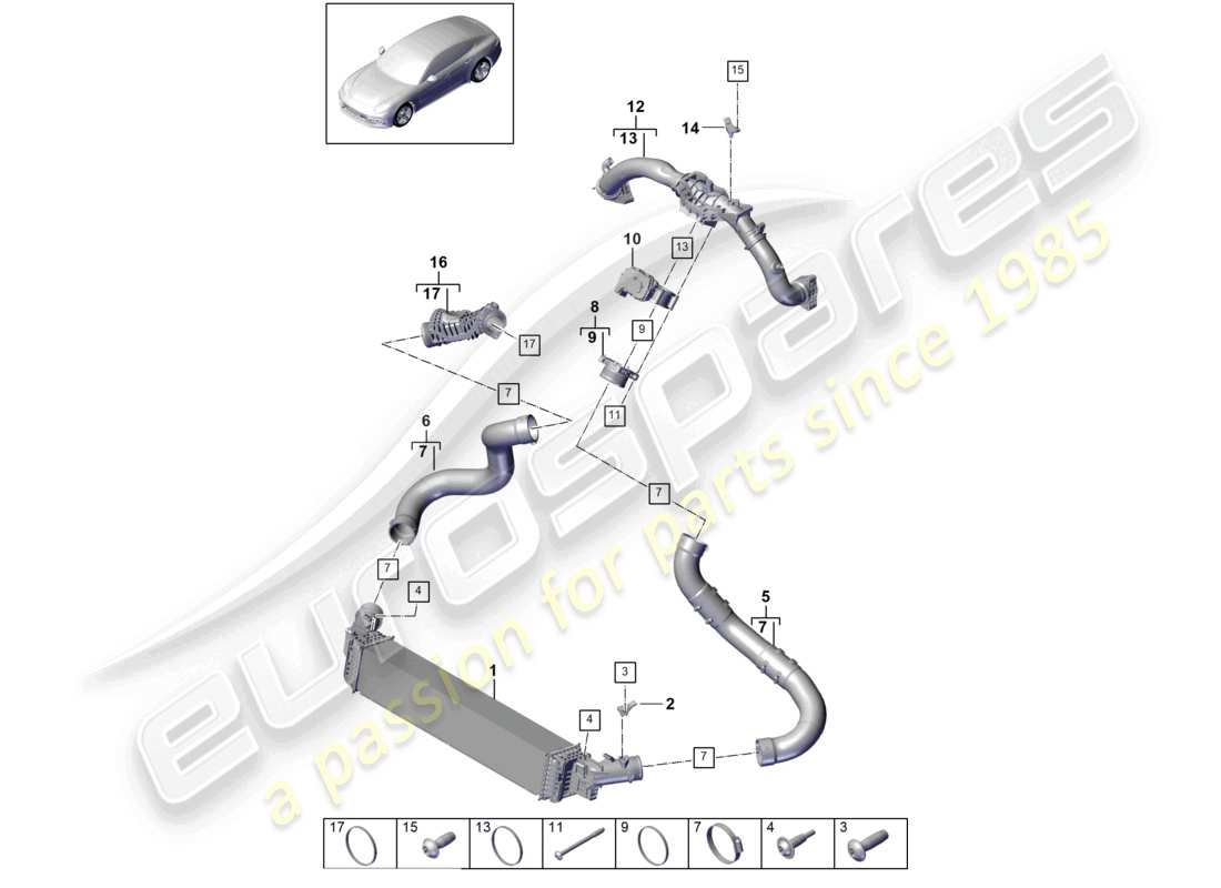 porsche 2021 (panamera 971-1) charge air cooler pressure pipe part diagram