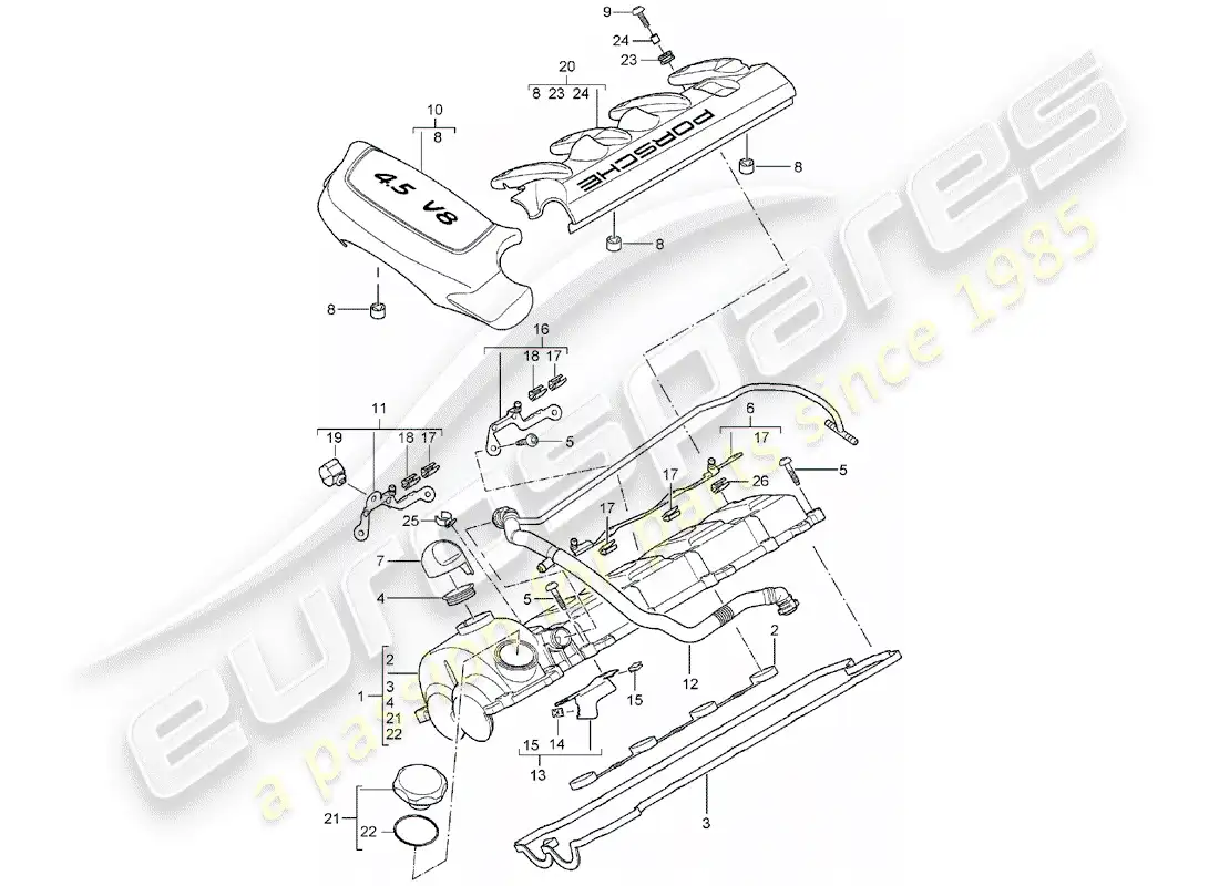 porsche 2005 (cayenne e1 9pa) valve cover parts diagram