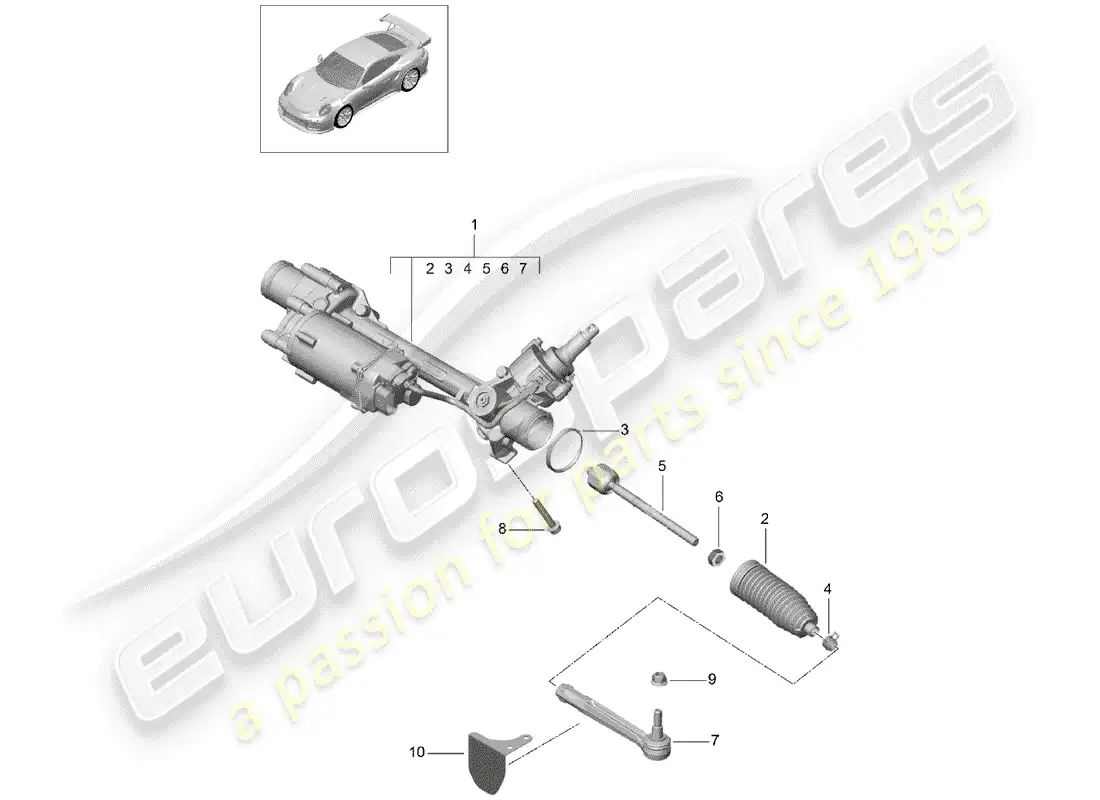 porsche 2016 (991-1 turbo) steering gear parts diagram
