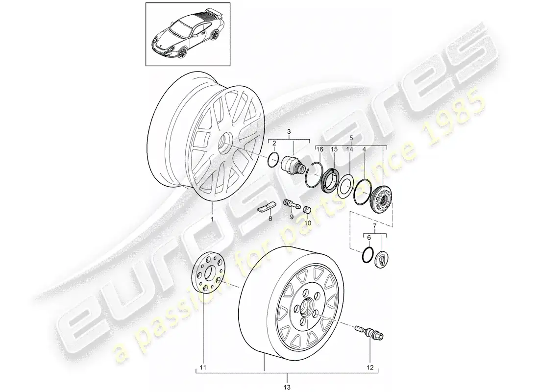 porsche 2007 (997-1 turbo / gt2) central locking parts diagram