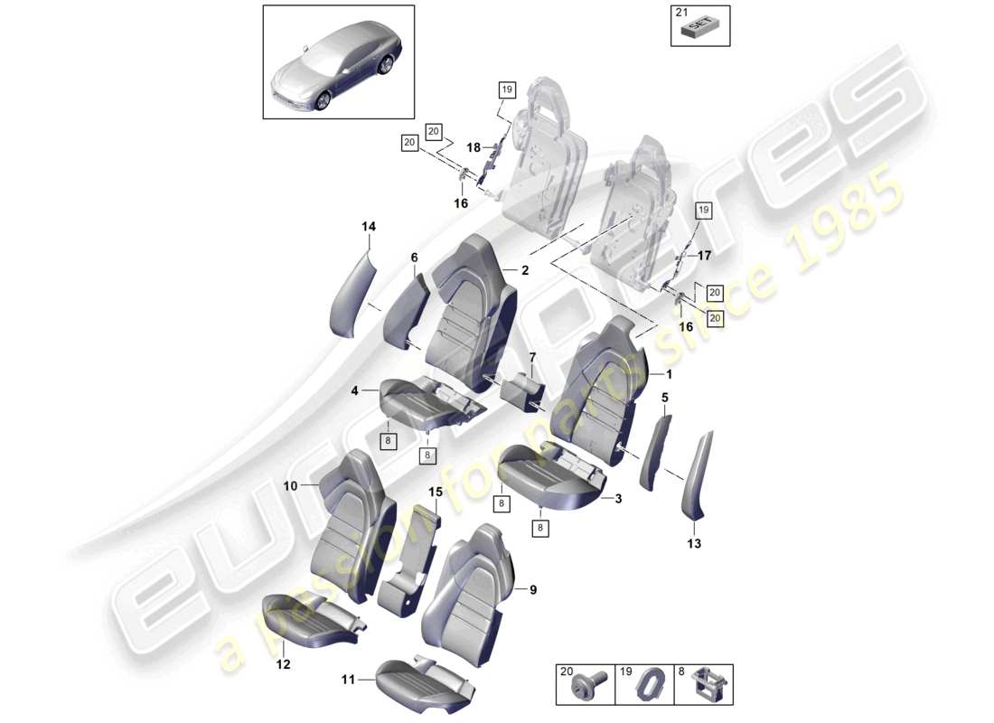 porsche 2021 (panamera 971-1) seat rear comfort seat sport version foam part backrest covers seat covers part diagram