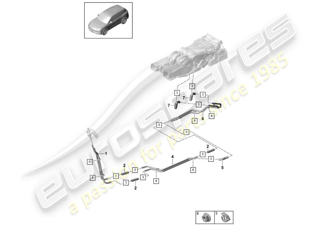 porsche 2024 (cayenne e3 9ya/9yb) coolant pipe underbody part diagram