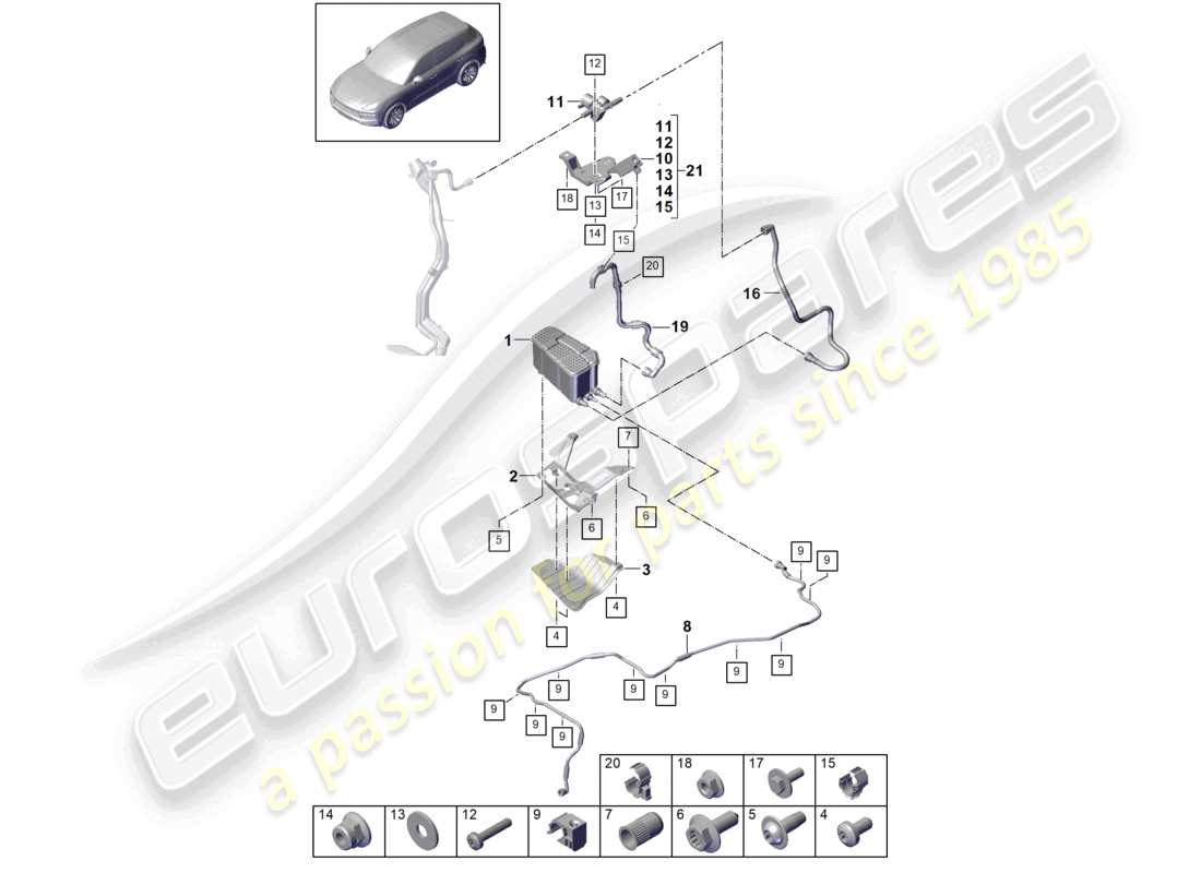 porsche 2021 (cayenne e3 9ya/9yb) activated charcoal container part diagram