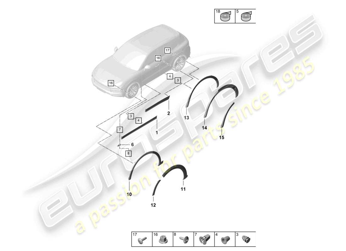porsche 2021 (cayenne e3 9ya/9yb) wheel arch cover lower outer part diagram