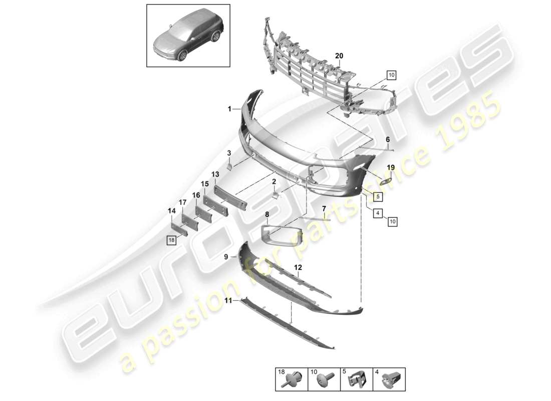 porsche 2021 (cayenne e3 9ya/9yb) bumper front turbo part diagram