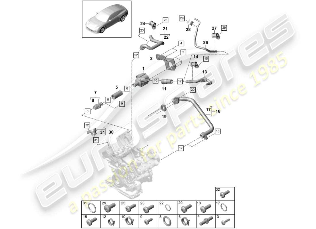 porsche 2021 (panamera 971-1) coolant cooling system 2 parts diagram