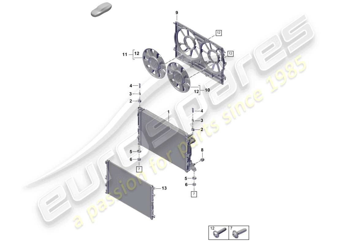 porsche 2025 (cayenne e3 pa) coolant cooling system cooler for coolant radiator cowl part diagram