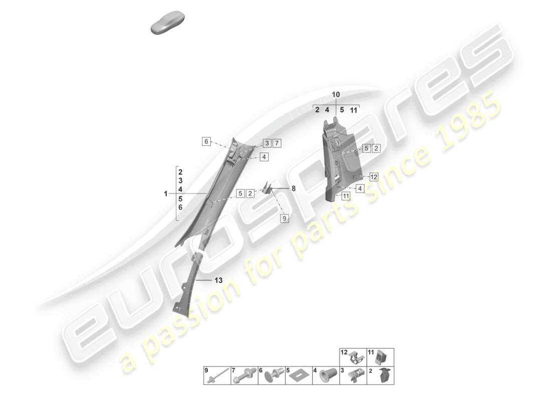 porsche 2022 (992-1 gt3/rs/st) a-pillar trim b-pillar trim part diagram