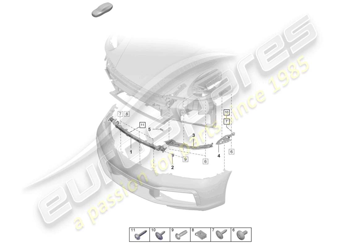 porsche 2021 (992-1 turbo / s) bumper front fasteners part diagram