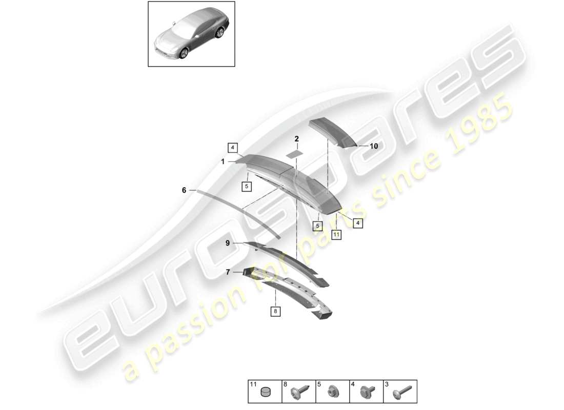 porsche 2021 (panamera 971-1) rear spoiler 2d+ spoiler parts diagram