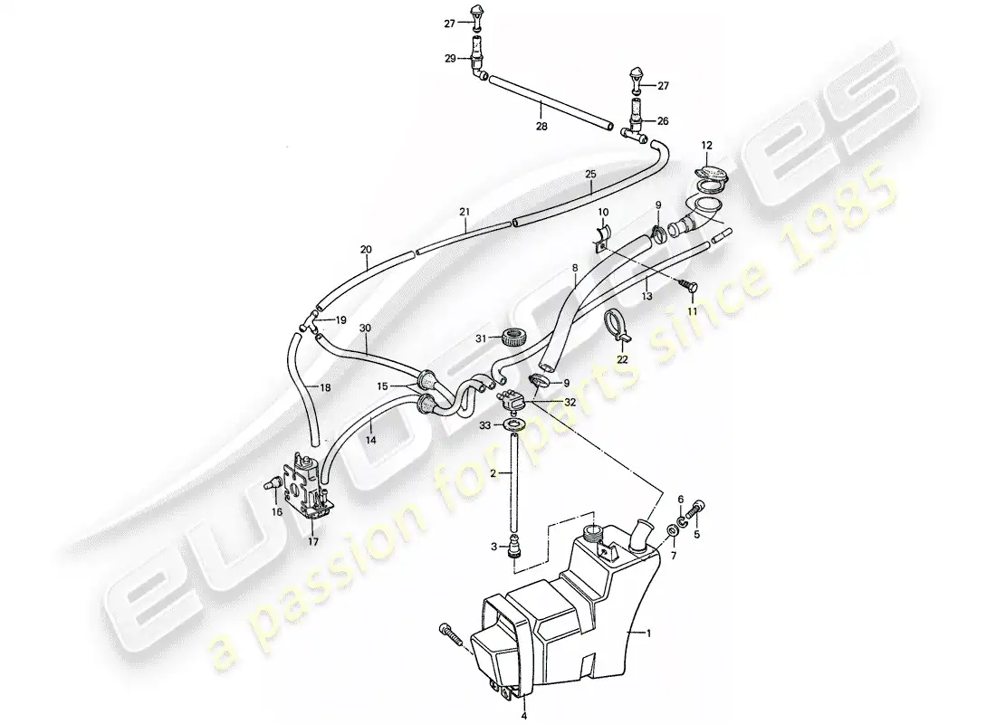 porsche 1974 (911) windshield washer unit parts diagram
