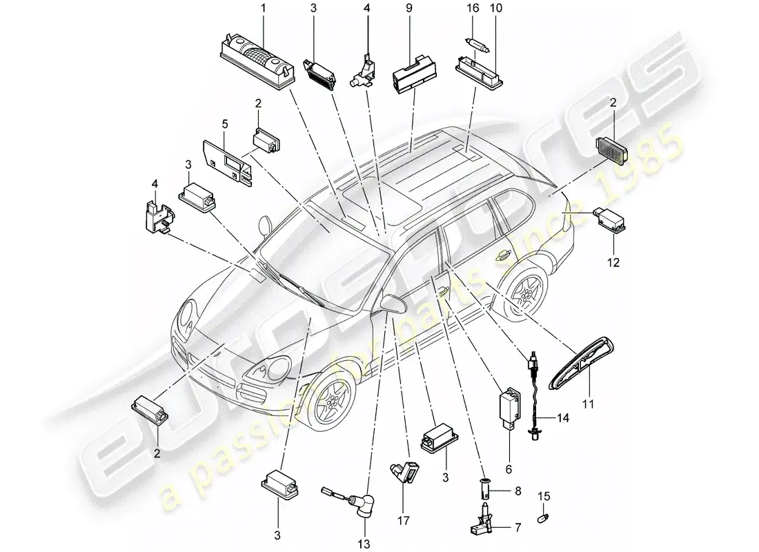 porsche 2004 (cayenne e1 9pa) interior lighting parts diagram