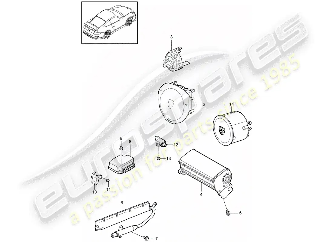 porsche 2008 (997-1 gt3) airbag parts diagram