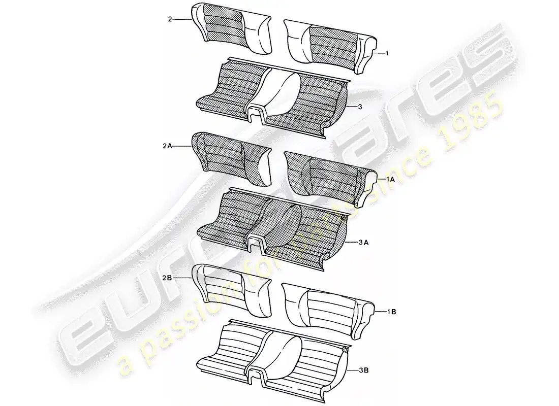 porsche 1986 (924s) emergency seat - divided parts diagram