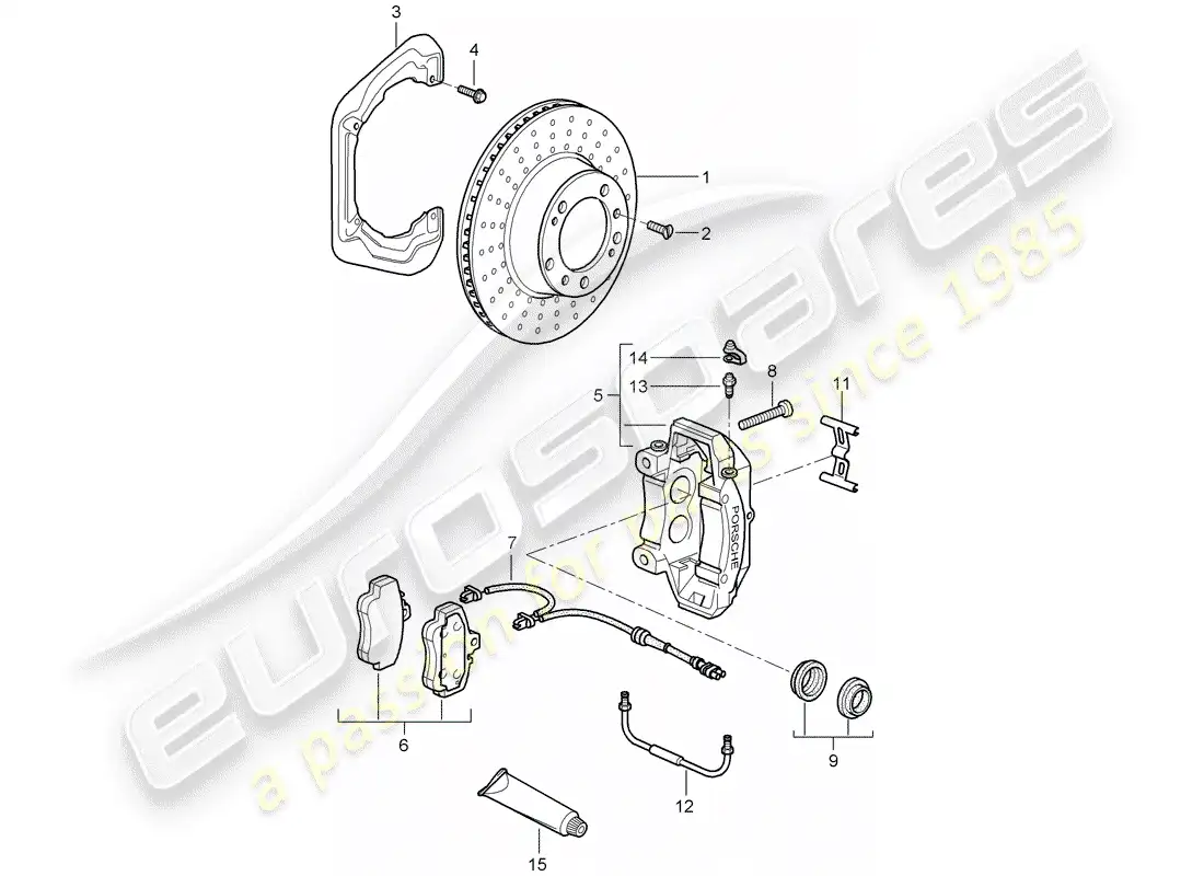 porsche 2007 (997-1 turbo / gt2) disc brakes parts diagram