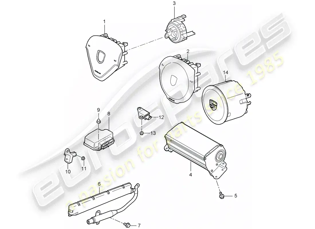 porsche 2012 (997-2) airbag parts diagram