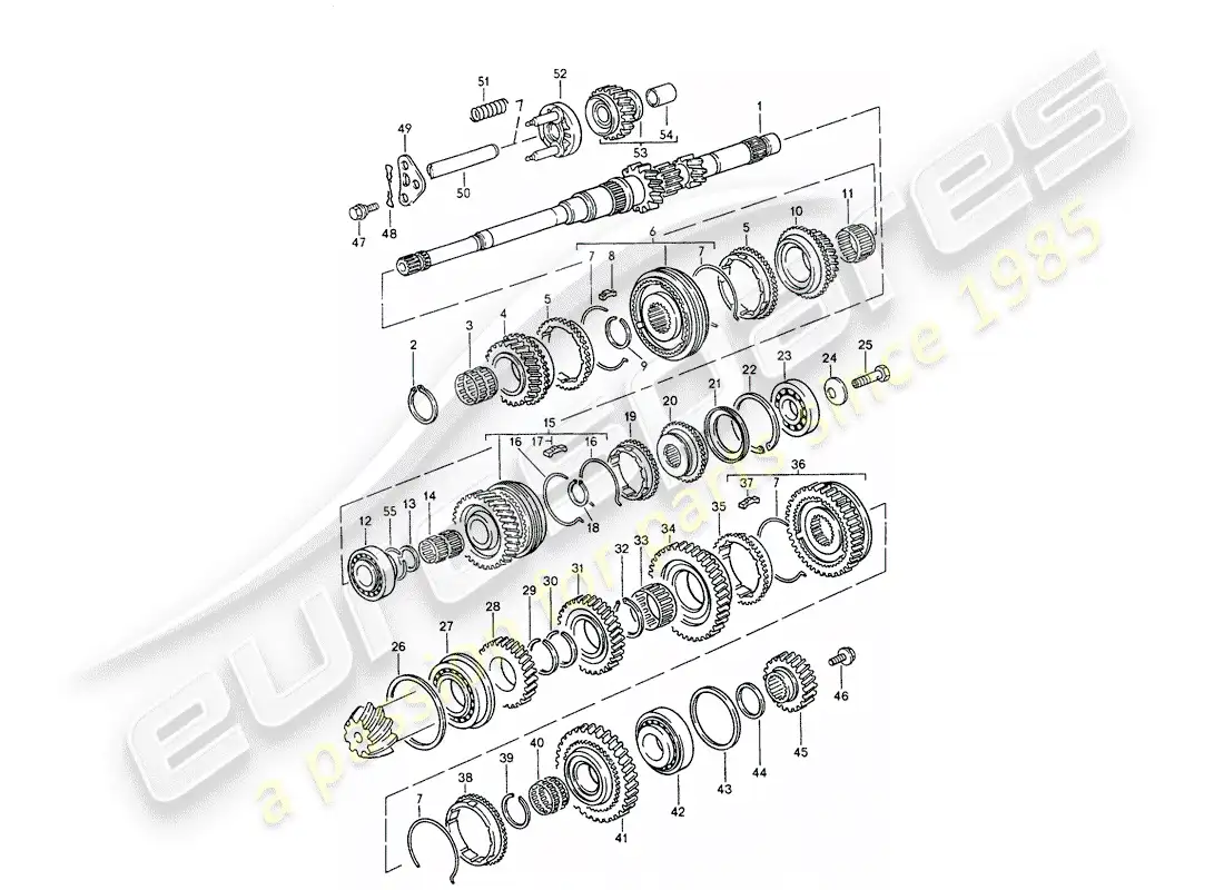 porsche 1990 (944) gears and shafts - for - manual gearbox parts diagram