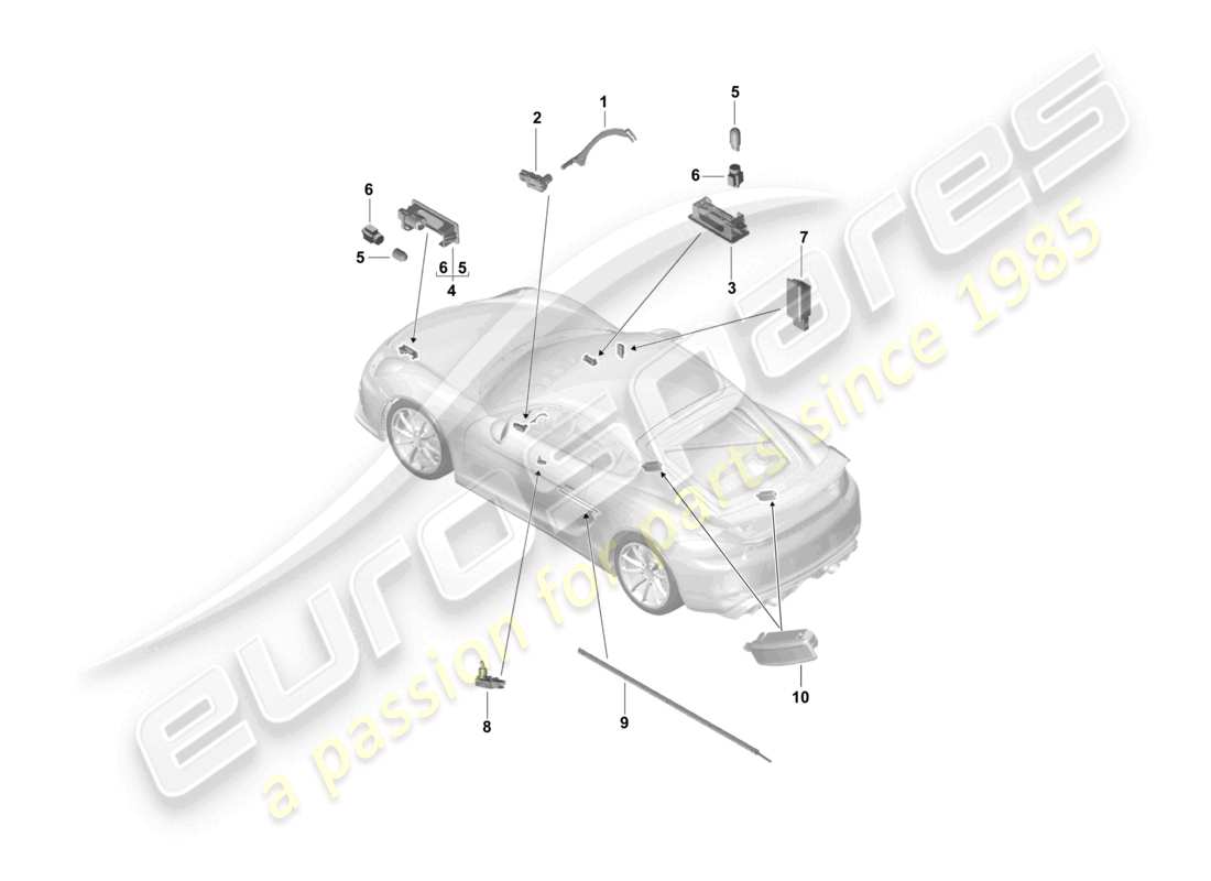 porsche 2022 (718 cayman gt4) interior light door warning light fussraumleuchte luggage compartment lamp glove box light light exterior mirror part diagram