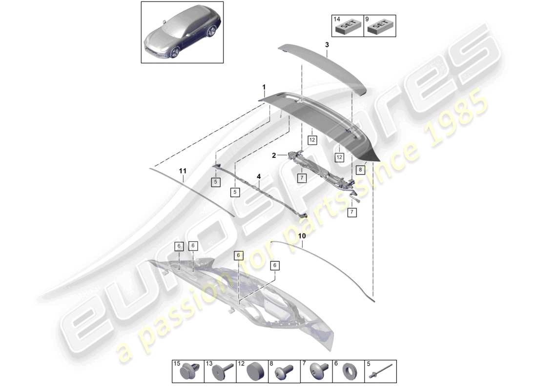 porsche 2021 (panamera 971-1) rear spoiler parts diagram