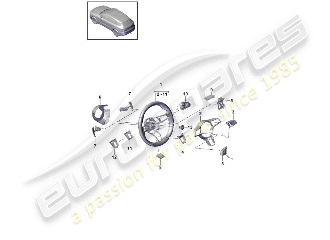 porsche 2021 (cayenne e3 9ya/9yb) steering wheel steering wheel contact det. part diagram