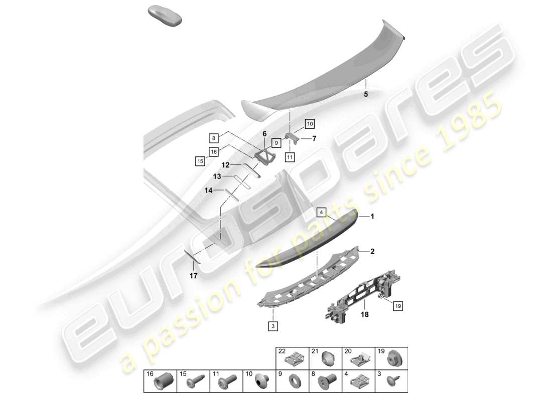 porsche 2023 (718 cayman gt4) rear spoiler part diagram