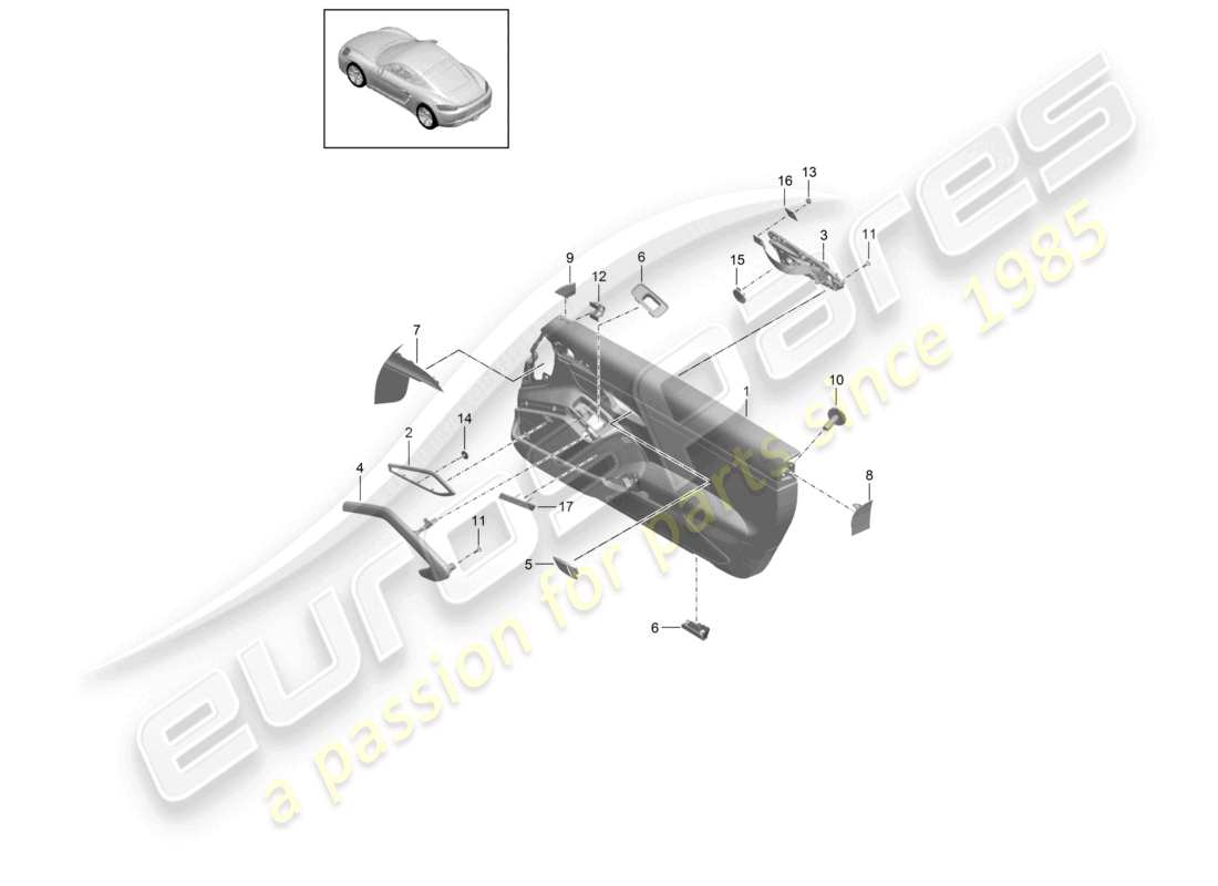 porsche 2025 (718 cayman) door panel leather accessories molding for door trim painted panel black part diagram