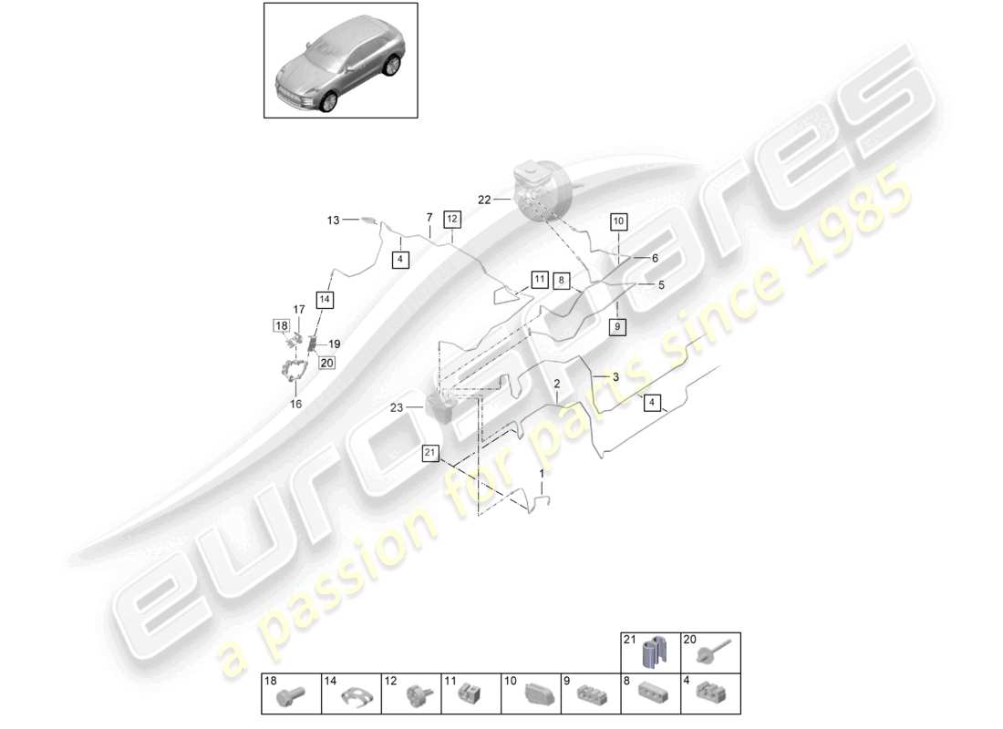 porsche 2021 (macan) brake line front front end part diagram