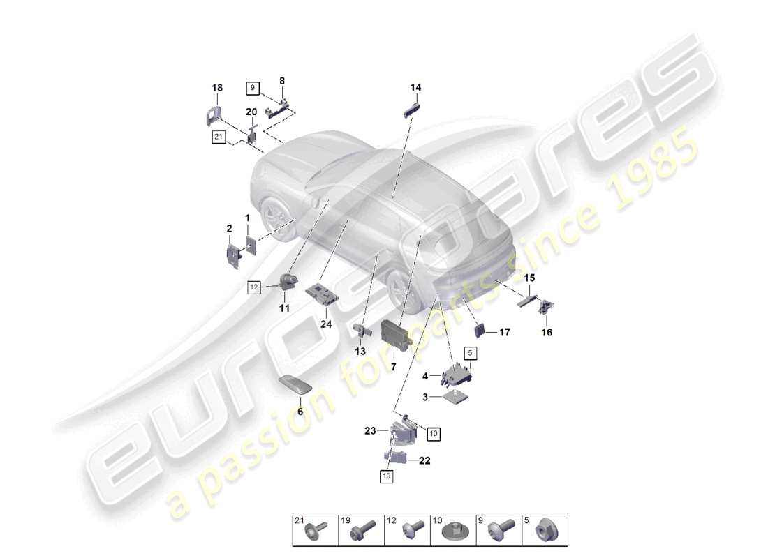 porsche 2026 (cayenne e3 pa) control units front end rear end ignition/starter switch aerial controls for garage door operation control unit for lane change assist control unit for distance regulation part diagram