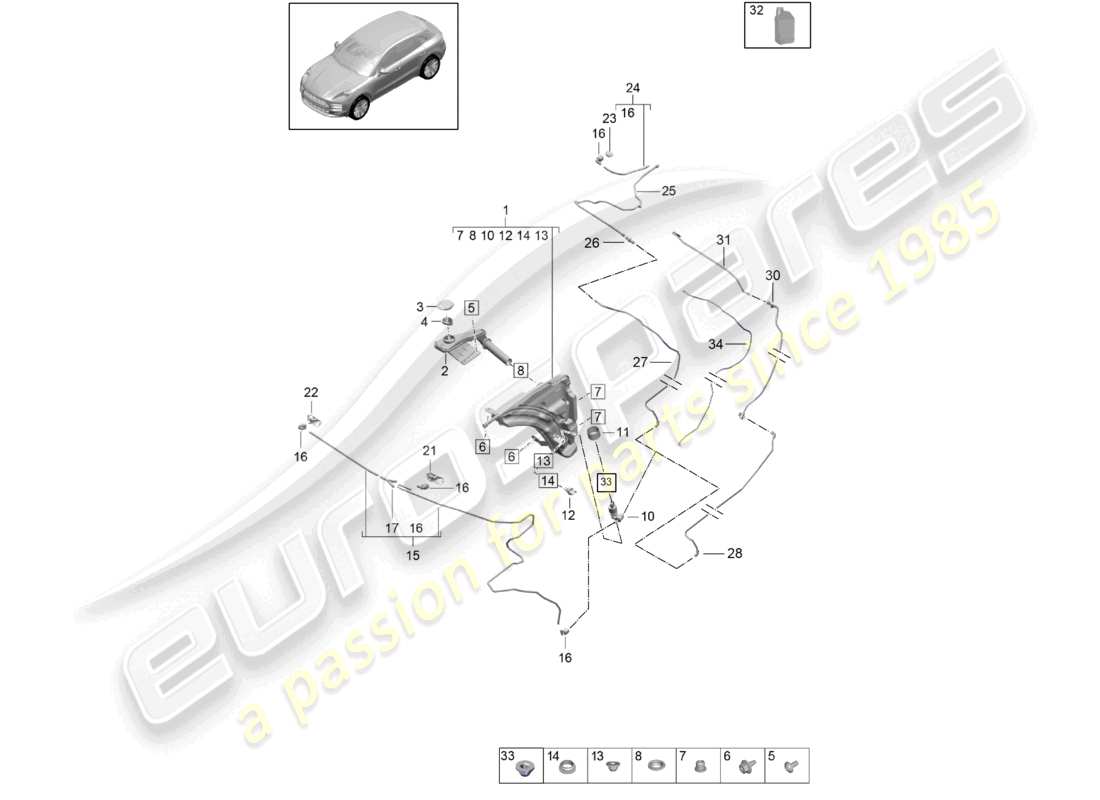 porsche 2021 (macan) windscreen washer system parts diagram
