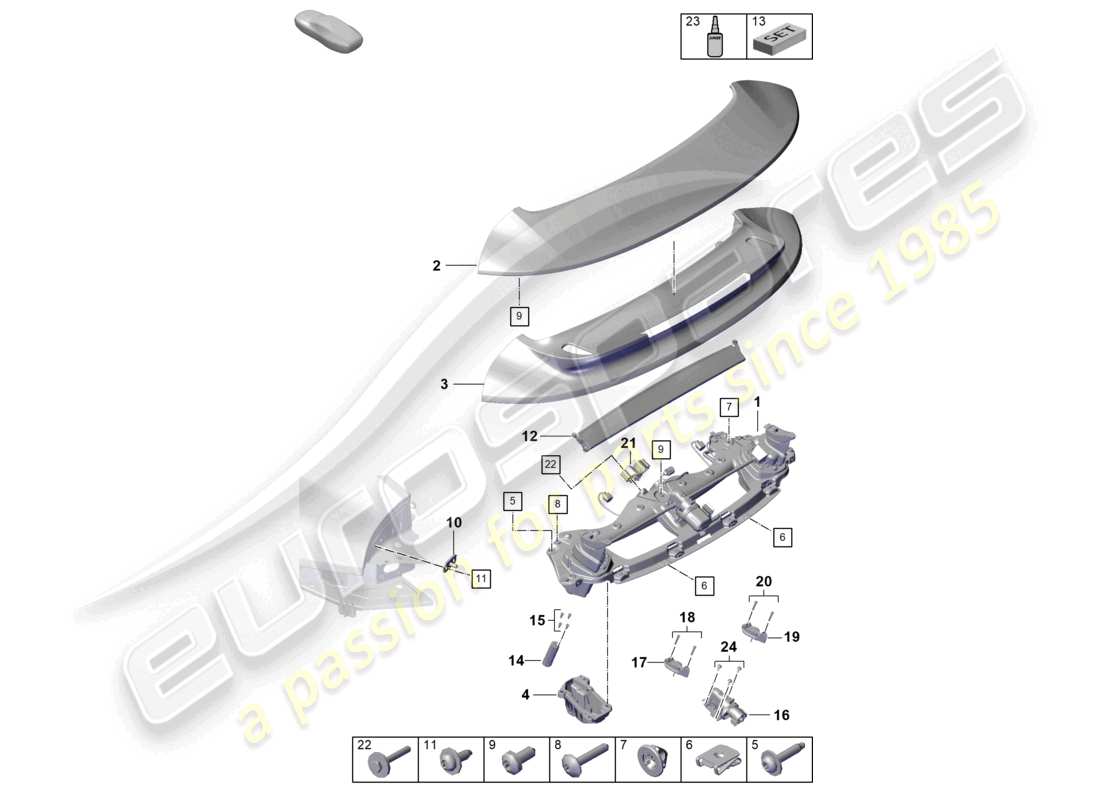 porsche 2022 (992-1 turbo / s) rear spoiler part diagram
