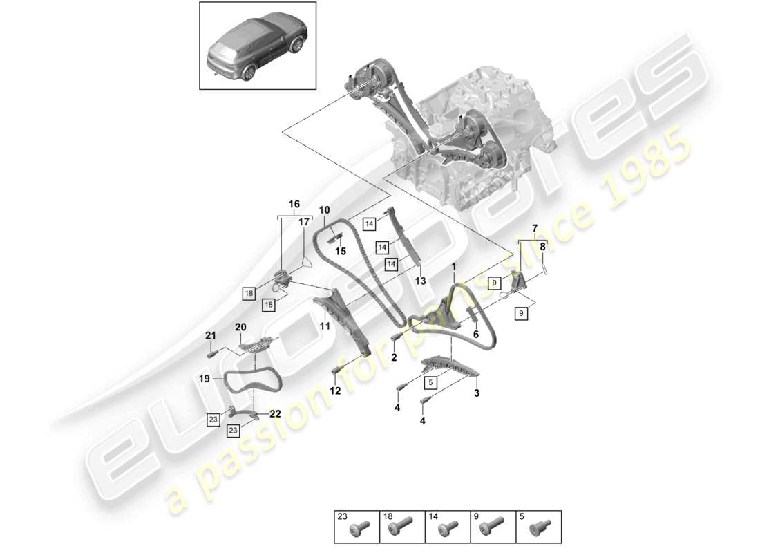 porsche 2021 (cayenne e3 9ya/9yb) timing chain slide rail chain tensioner part diagram