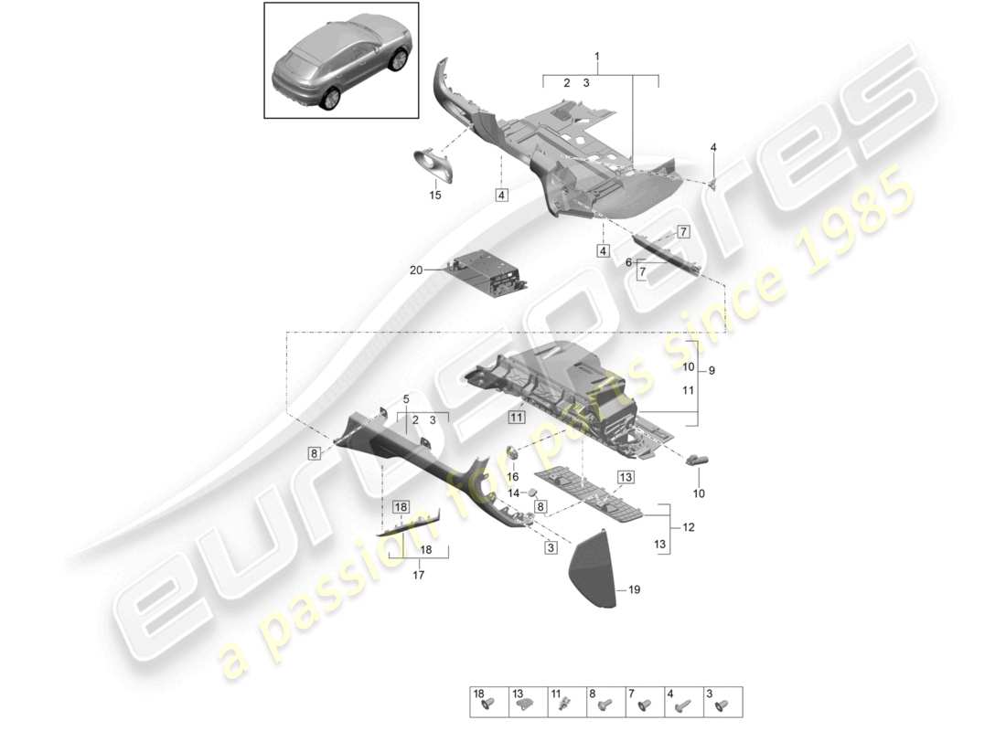 porsche 2021 (macan) glove box and trim (drivers side) parts diagram