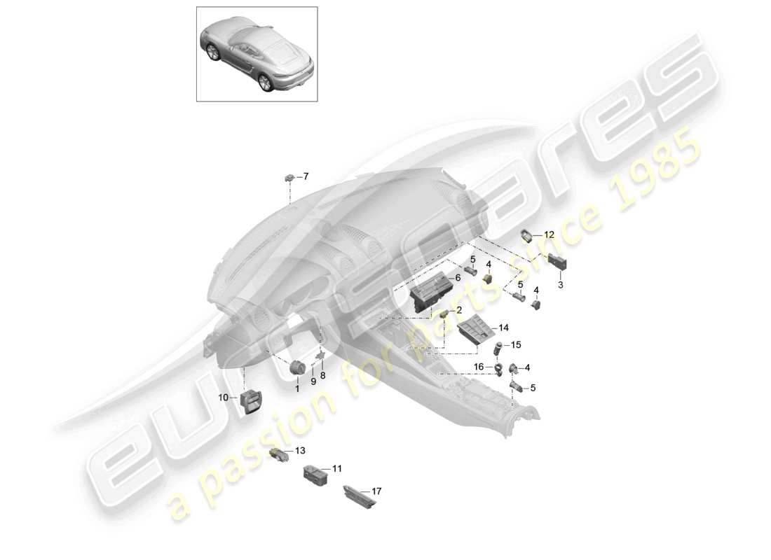 porsche 2025 (718 cayman) switch control panel air conditioning part diagram