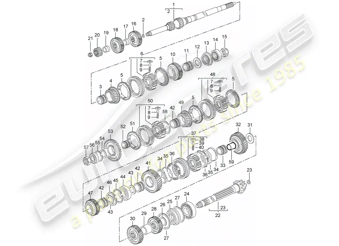 porsche 2005 (996 turbo / gt2) gears and shafts parts diagram